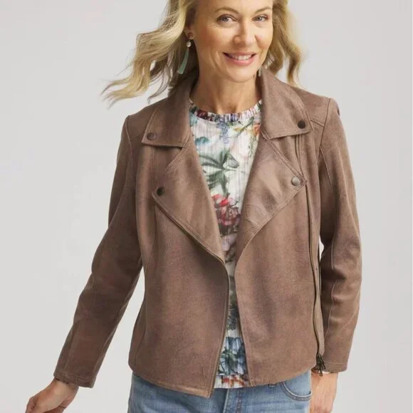 CHICOS Elongated Suede Moto Jacket Gray Mist NWT Size 0 (4-6 small) PS01-21 - Picture 8 of 8